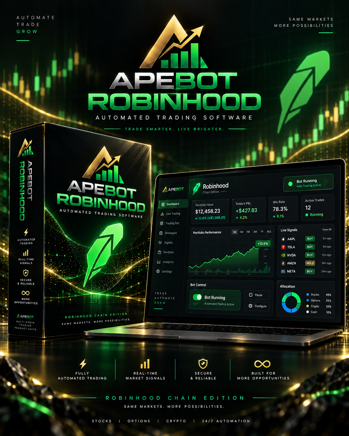 ApeBot Robinhood Beta product artwork; illustrative interface figures