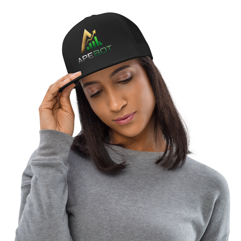 Uptrend Trucker Cap â€” ApeBot design mockup